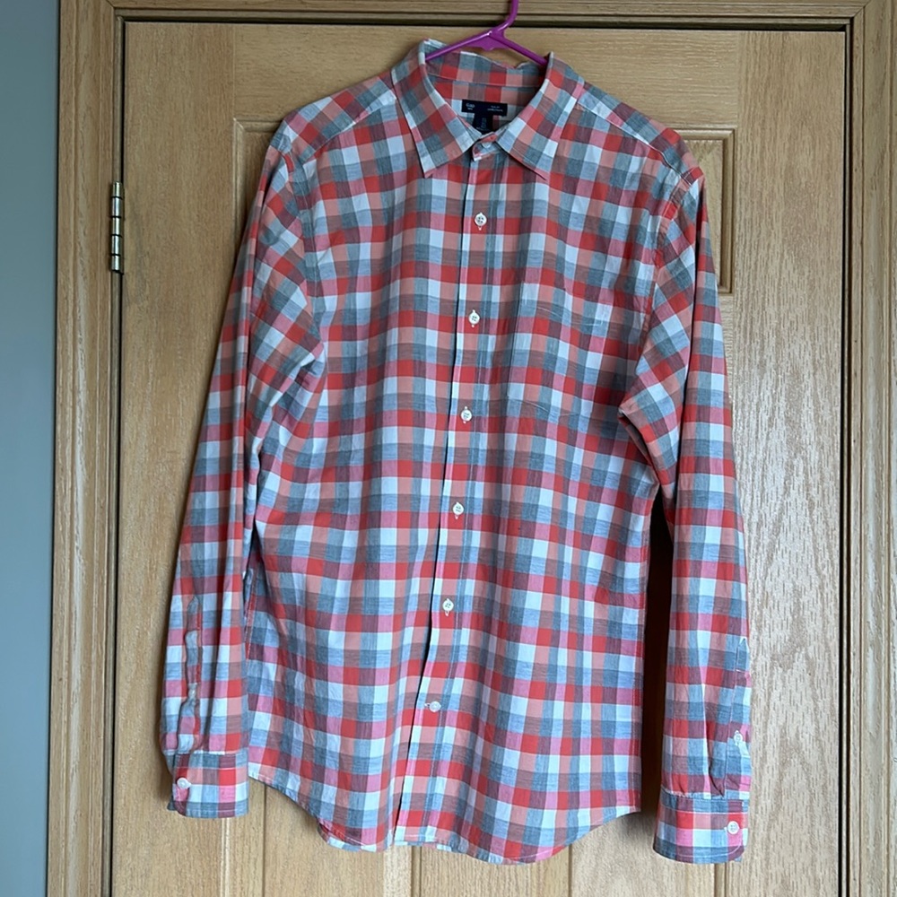 Gap Men’s Orange and Gray Checked Dress Shirt